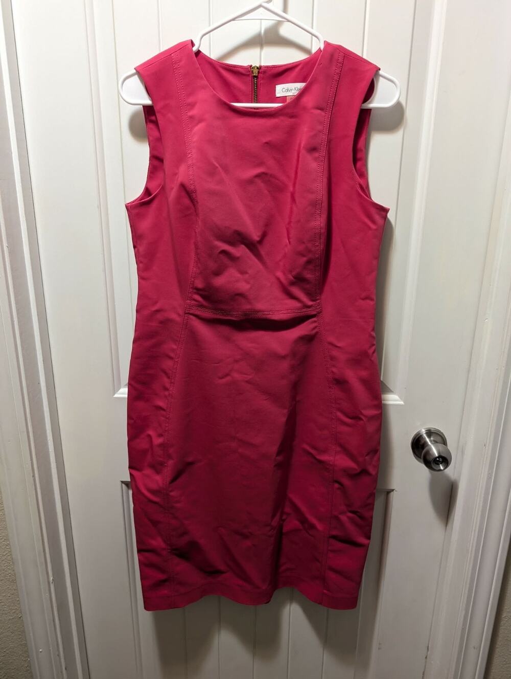CALVIN KLEIN Womens 10 Hot Pink Scuba Style Spring Summer Cocktail Sheath Dress